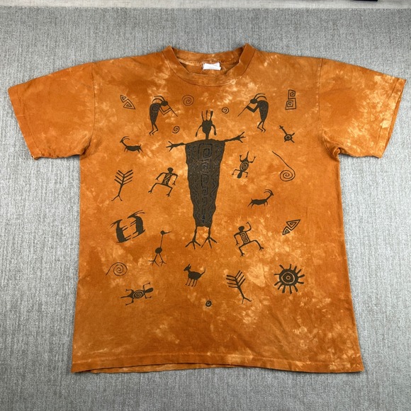 Vintage BFOFO Tribal Art T Shirt Mens XL Orange Desert Scene Single Stitch Aztec - Picture 1 of 9